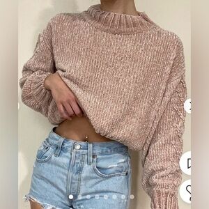 Princess Polly Rainy Nights Dusty Pink Chunky Knit Sweater Mock Neck XS / S
